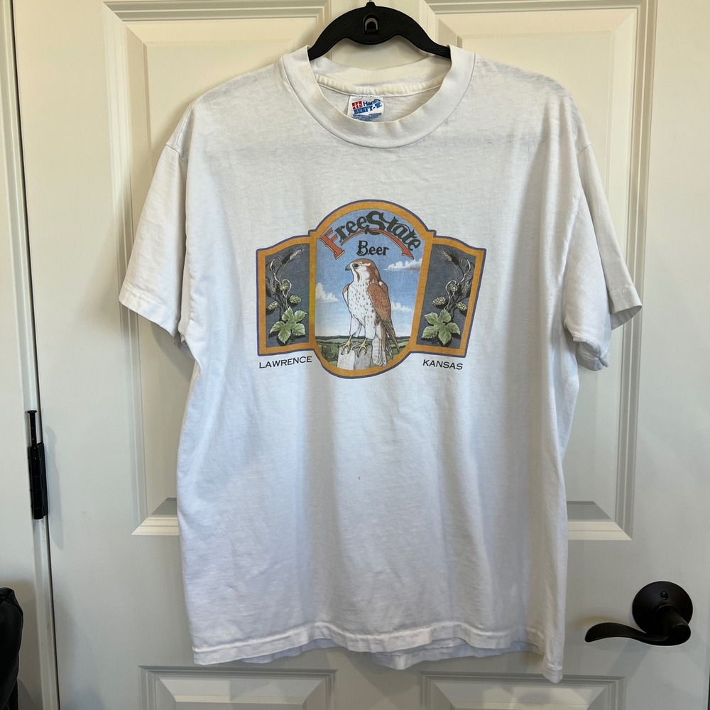 Vintage Hanes Beefy -T Lawrence KS Free State Beer Single Stitch T-Shirt Size L